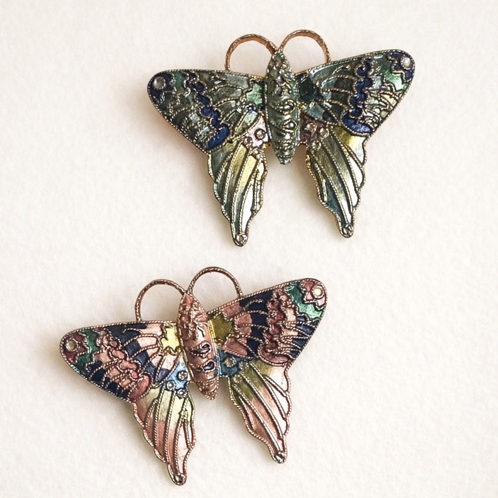 Vintage Enamel Moth Brooch Set – Whimsygoth Cottagecore Art Nouveau Pins